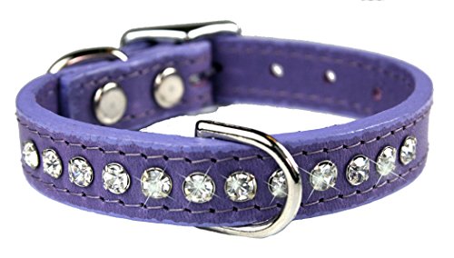 Image of Signature Leather Crystal Dog Collar, Lavender Solid Grain Leather, Fits 11.5 inch-13.5 inch Neck Size, 16 inch Overall Length