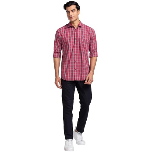 Image of Park Avenue Men's Pure Cotton Checks Pattern Slim Fit Cut Away Collar Full Sleeve Casual Shirt