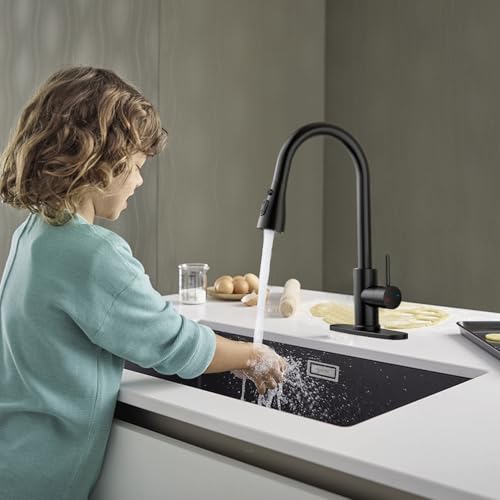 Oersitor Kitchen Faucet with Pull Down Sprayer，Lead-Free NSF Certified ，High Arc Single Handle Stainless Steel Sink Faucet，1/3 Hole, Suitable for Farmhouse RV Laundry Rooms Camper and Bars(Black) - image 4