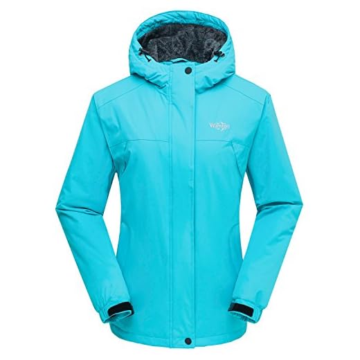 Wantdo Chaqueta para Mujer de Esquí de Montaña Contraviento con Capucha Azul Lago Large