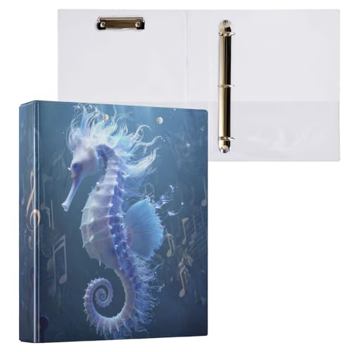 ALAZA Seahorse Blue Music Note 3 Ring Binder Holds of 200 Sheets Fits Letter Sized Paper D-Ring Organizer for School Home Work Office Supplies 1 Pack