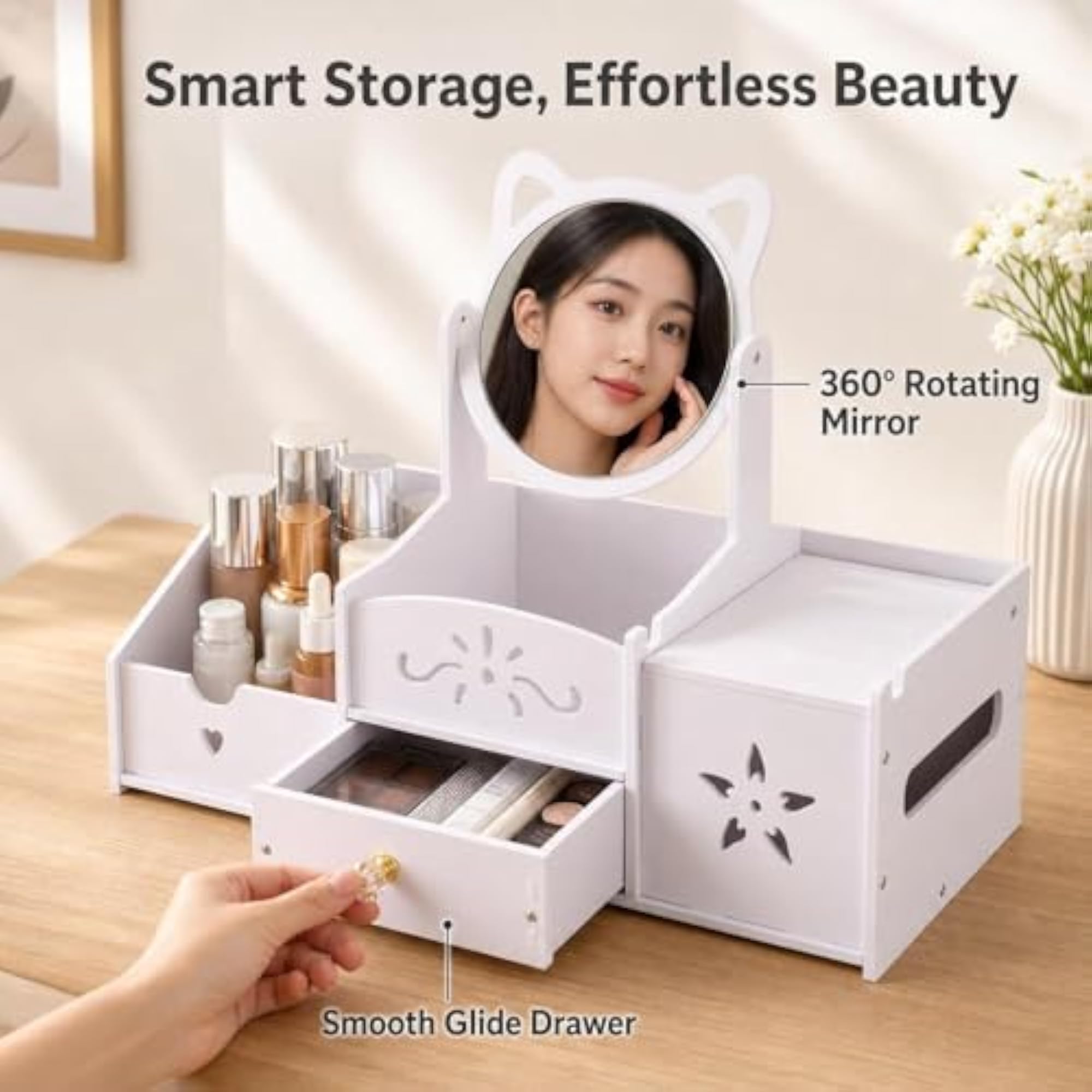 Round Mirror Vanity Organizer for Dresser Countertop