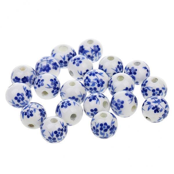 SNAPPSY 2x20Pcs Flower Ceramic Porcelain Loose Spacer Beads Charms Findings Blue-picture-6