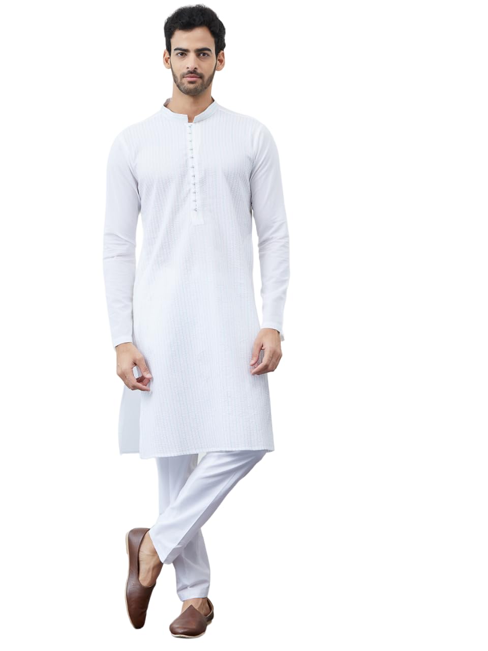 Men's Cotton Regular Fit Embellished Mandarin Collar Long Sleeves Kurta-image-39