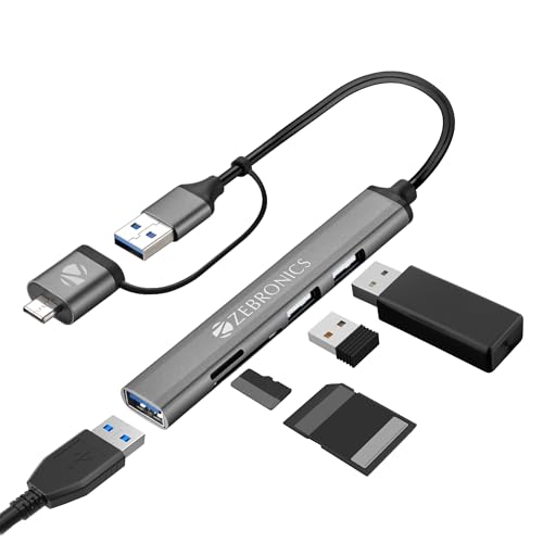ZEBRONICS TA200UC PRO, Type C Multiport Hub, Aluminum Body, Sleek Design, USB/Type C - USB 3.0 | mSD | SD | 3 x USB