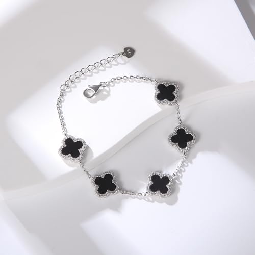 925 Sterling Silver Clover Bracelet,Adjustable Four Leaf Clover Hand Jewelry Chain & 7 Inch Tennis Bracelet Set,Fashion Matching & Sporty Style for all days3