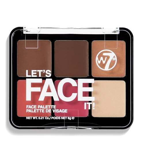 W7 Let’s Face It Cream Face Palette – Light Soft Glow - 6-Pan Bronzer, Blush & Highlight Palette - Creamy, Blendable Face Makeup