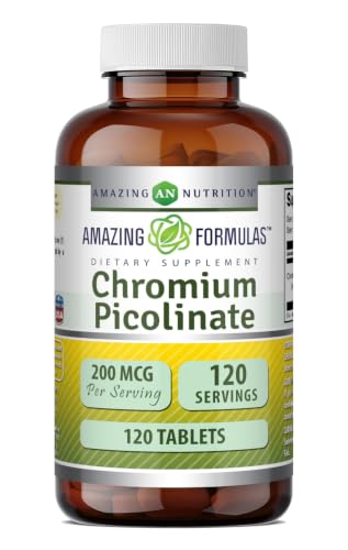 Amazing Formulas Chromium Picolinate Supplement | 200 Mcg Per Serving | Tablets | Non-GMO | Gluten Free | Made in USA (120 Count)