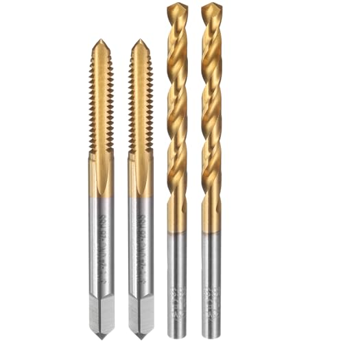 sourcing map Tap and Drill Bit Set, 2pcs 3/16-24 UNC Straight Flute Thread Screw Taps & 2pcs 4mm Twist Drill Bits, Titanium Coated HSS-6542 Tapping Threading Tool Kit
