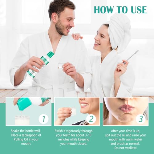 Kokosnuss-Ziehöl für die Zähne 237ml, Kokosöl, Öl Mundspülung, Mundziehöl mit Kokosnuss & Pfefferminzöl, Minzöl zum Ziehen von Mundwasser mit Zungenschaber – Bild 6