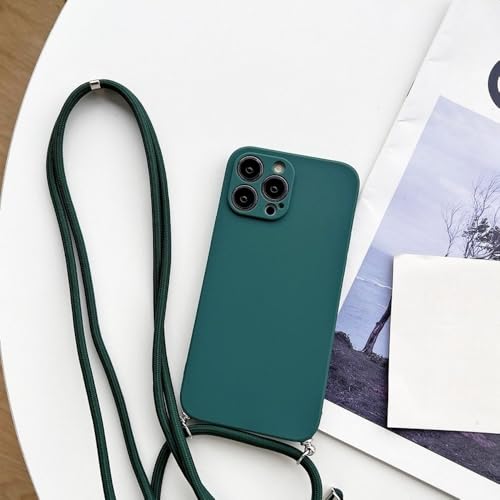 Coque cordon iPhone 13 et 14 Pro Max, collier vert pour garder les mains libres