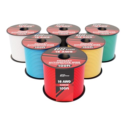 GS Power 600ft CCA 16 Gauge Wire Automotive, 100ft Spool-6 Colors, 16 AWG 12v Low Voltage, Speaker Electrical Wire Low Voltage Primary for Car Stereo Audio Trailer Harness Hookup Wiring LED Light DIY