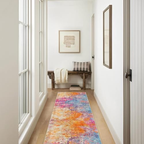 Lahome Modern Abstract Runner Rugs with Rubber Backing - 2x8 Colorful Rug Runners for Hallways Non Slip Washable Carpet Runner, Rainbow Soft Non Skid Indoor Long Runner for Bedroom Kitchen