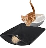 PCYIS Cat Litter Mat, Litter Trapping Mat, 23.6” x15.7” Cat Mat for Litter Box, Cat Litter Mat Small, Honeycomb Double Layer Design, Waterproof & Urine Proof, Scatter Control, Non-Slip, Black, 1 Pack
