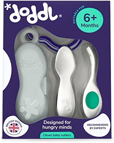 Doddl Baby Spoon and Fork, Cutlery Set for Babies 6+ Months, Learn to Self-Feed. Helps Weaning (Aqua)