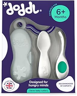 Doddl Baby Spoon and Fork, Cutlery Set for Babies 6+ Months, Learn to Self-Feed. Helps Weaning (Aqua)