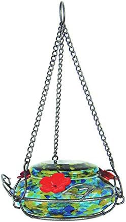 Nature’s Way Illuminated Top Glass Hummingbird Feeder, 16 oz – Solar LED Lighted Blown Glass Feeder with 3 Aluminum Flower Ports, Metal Perch Frame