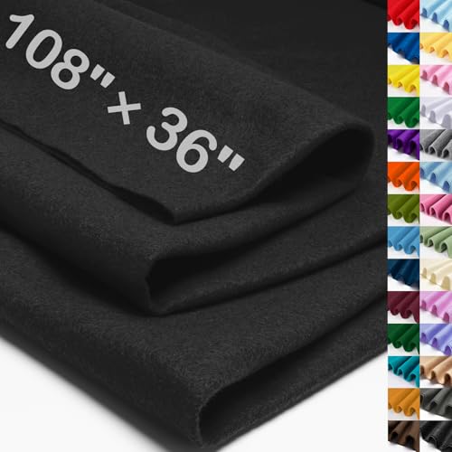 XSEINO Black Large Felt Fabric 108 X 36 (3 Square Yards) 1.4 mm Thick Soft Felt Fabric Sheet for Crafts Black Series Colors Soft Nonwoven Fabric Fit for Decoration Sewing DIY Crafts