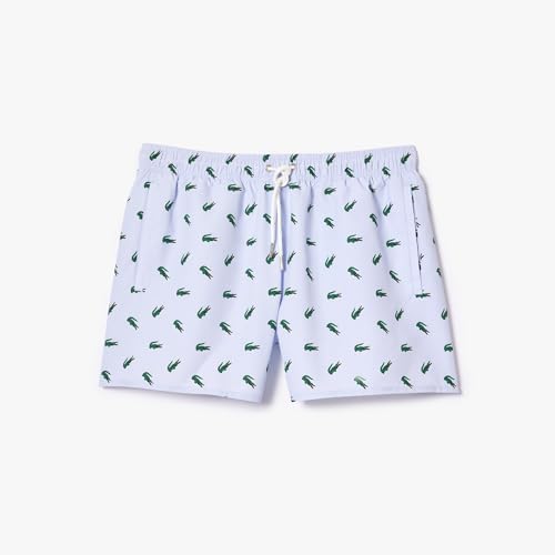 Lacoste Men's Crocodile Print Swim Trunks, Phoenix Blue/Multico, Medium