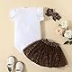 HEOXIN Baby Mädchen Kleidung Sets Neugeborenes Rüschen Kurze Ärmel Snap Knopf Schritt Bodysuit Schleifenknoten Dehnen Leopardenmuster Netz Rock Stirnband Sommer Outfit Babykleidung Braun 6-9 Monate