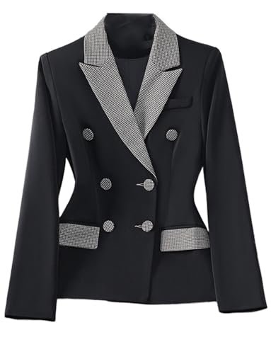 Blazer pied-de-poule femme manteau formel croisé à revers élégant