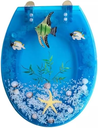 Coperchio WC con Chiusura silenziosa Sedile del Water in Resina, Dipinto con Motivi a Forma di Pesce in Stile oceanico