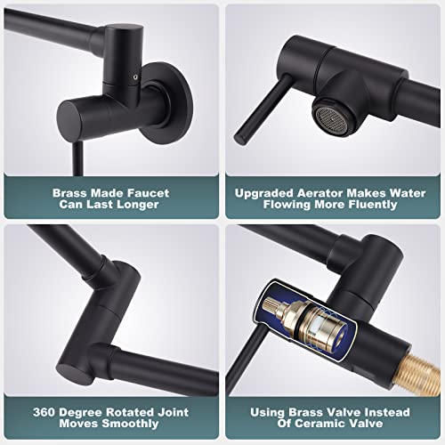 Aleasha Brass Made Pot Filler Faucet, Aleasha Matte Black Pot Filler, Wall Mount Folding Kitchen Sink Pot Filler Faucets thumb #4