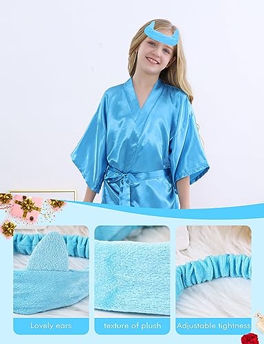 MORFORU 5PACK Girls Kids Solid Color Silky Satin Kimono Robe set for Wedding Spa Birthday Party4