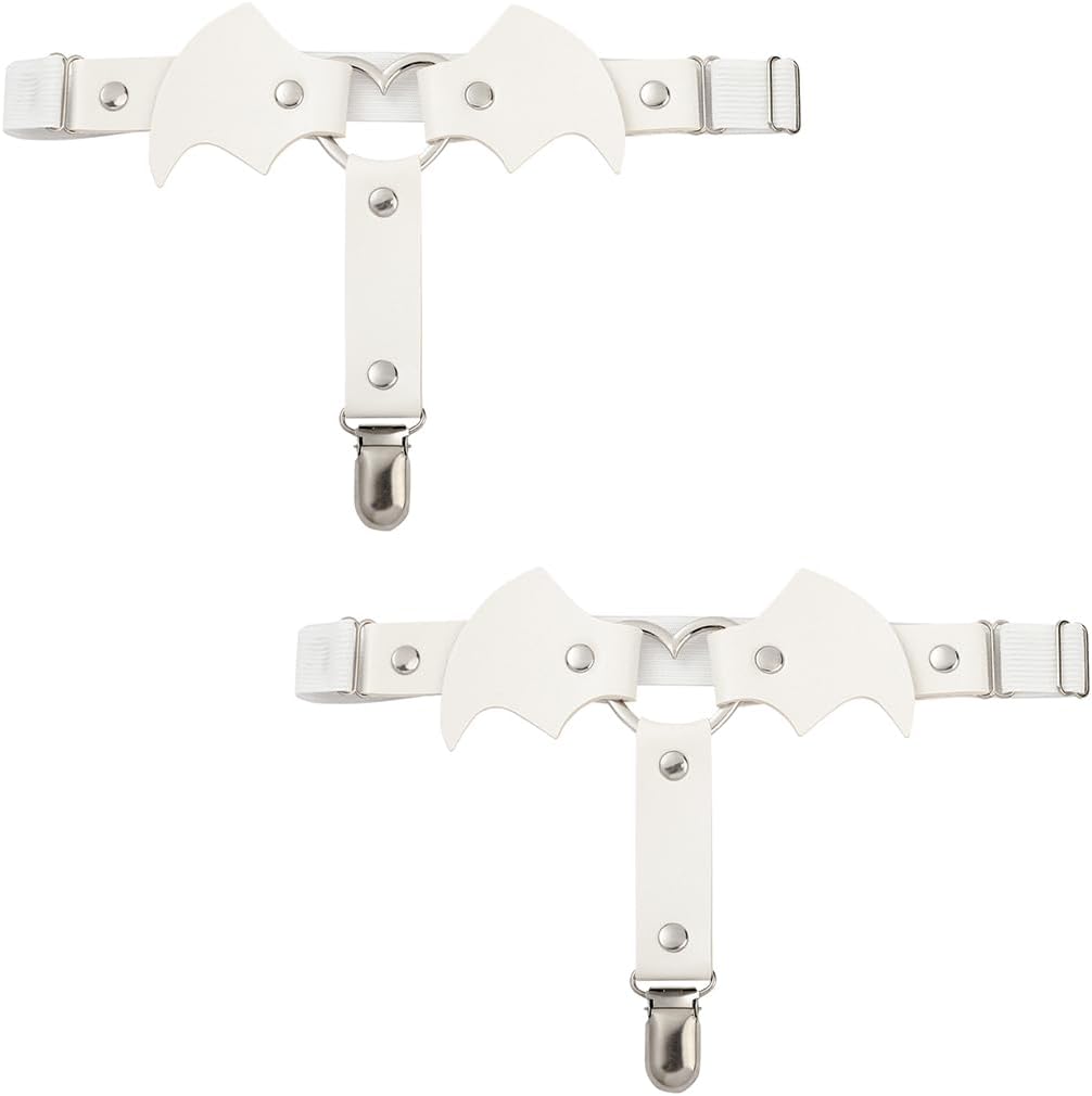 FM FM42 Multicolor PU Simulated Leather Heart Ring Evil Wings Leg Ring Garter with Anti-slip Clasp, Pack of 2 PCs
