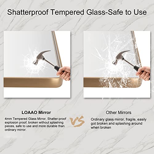 Loaao 30”X36” Gold Bathroom Mirror, Rounded Rectangle Gold Frame Mirror, Brushed Gold Bathroom Vanity Mirror Wall-Mounted, Anti-Rust, Tempered Glass, Hangs Horizontally Or Vertically #TOP4