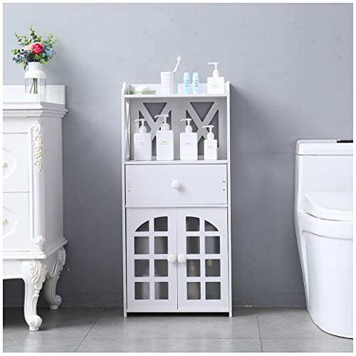 Flash Deals - 40% OFF Seven&Plus BTIF Double Door Compartment with Drawer Shelf 35.5 High PVC (16 x 9.8 x35.5) Small Bathroom Storage Corner Floor Cabinet, Thin Toilet Vanity Cabinet for Paper Holder
