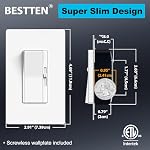 BESTTEN Super Slim Dimmer Light Switch, Quiet Rocker, Single Pole or 3 Way - Image 3