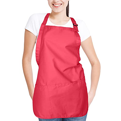 Dalix Apron Commercial Restaurant Home Bib Spun Poly Cotton Kitchen Aprons (3 Pockets) In Red 2 Pack #TOP3
