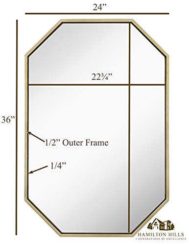 Hamilton Hills 24X36 Inch Octagon Gold Framed Wall Mirror | Large Premium Wooden Mirror For Wall | Floating Bathroom Mirrors For Vanity And Living Room | Hanging Octagonal Mirrors For Wall Decor #TOP1