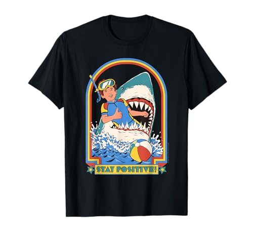 Stay Positive Shark Attack Sarcastic Retro Funny Adult Humor Maglietta
