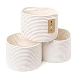 MiniArk Small Basket for Organizing | Cube Shelf Closet Storage Baskets | 9.7×9.7×7.1” | Woven Rope Gift Basket | Nursery | Round 3 Packs Off White