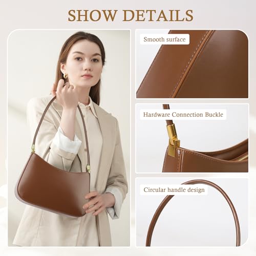 Image of MFFOR Genuine Leather Purses for Women, Shoulder Bag, Clutch Handbags | 9.8*2.3*6.2inch, Crescent bag, Underarm purse, Zipper closure, Solid color