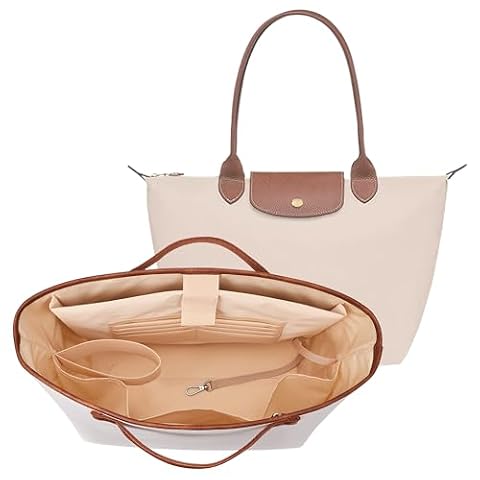 KALIDI Organizer do torby Longchamp Le Pliage L, z pokrowcem na laptopa, ultralekki, wodoodporny, ulepszony wewnętrzny rozdzielacz, torba na ramię, torebka, duża, Pro biała