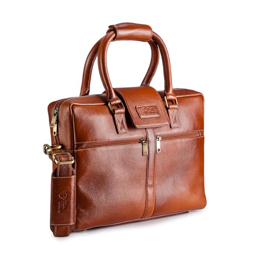 Image of Full Grain Genuine Leather Laptop Bag, with 15.6 inch Padded Laptop Compartment and Adjustable Shoulder Strap