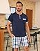 Uniexcosm Herren Schlafanzug Kurz Zweiteiler Sommer Pyjama Set Baumwolle Kurzarm Nachtwäsche und Karierten Shorts für Männer Dunkelblau-1 M