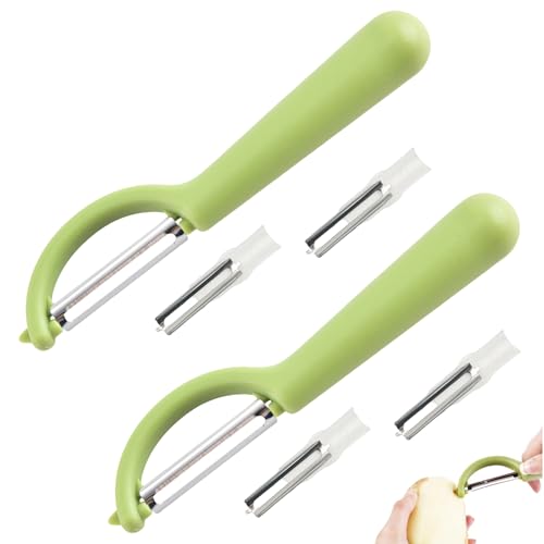Pelador de papas para Tupper con 2 cuchillas de repuesto, pelador de patatas para Tupperware, juego de cocina, pelador de espárragos, acero inoxidable, cuchilla de repuesto para pelador de verduras
