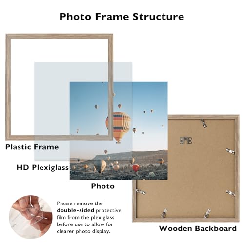 Image of JCJMY 12x12 inch Picture Frame, Horizontal and Vertical Formats for Wall Hanging, 12 x 12 Wall Gallery Poster Photo Frame with Shatter Resistant Plexiglass, Rustic Brown