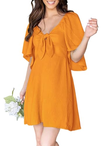 Image of Dokotoo Womens Dresses 2026 Spring Summer Deep V Neck Elegant Cocktail Bow tie Mini Dress S-XL