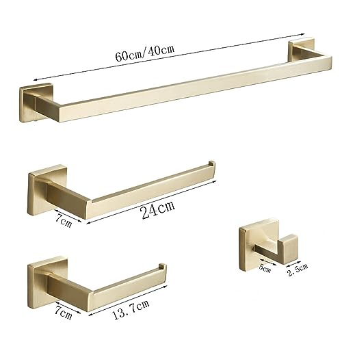 Ensemble de matériel de salle de bain doré brossé en inox avec barres