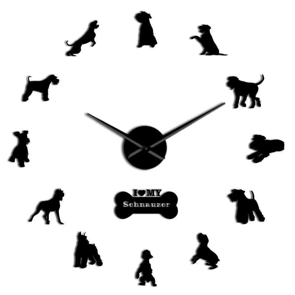 Horloge murale 3D Schnauzer dorée pour un salon moderne au design acrylique élégant