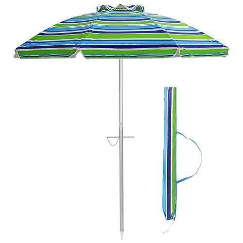 COSTWAY Ombrellone da Spiaggia 198 cm, Ombrello Parasole da Esterno con Palo Inclinabile in Alluminio, Ombrellone Portatile con Borsa di Trasporto, Anti UV 50+, 8 Stecche (Blu e Verde)