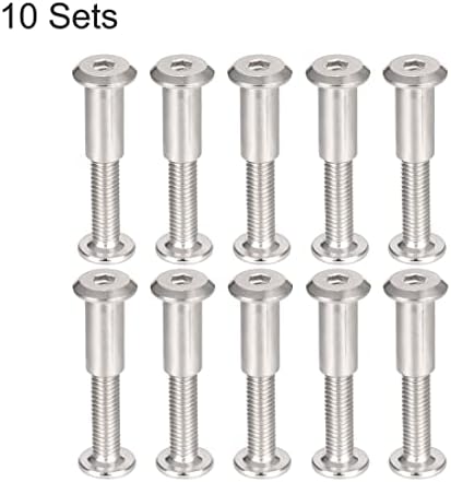 sourcing map Screw Post Fit for 5/16"(8mm) Hole Dia, Male M6x30mm Belt Buckle Binding Bolts Leather Fastener Carbon Steel 10 Sets