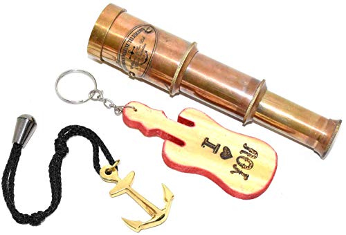Nautical World Stempunk - Telescopio de mano de latón pirata con llavero de madera/marinero para decoración del hogar, pirata, capitán, barco, juguete de regalo (6 pulgadas, J. Scott, regalo asequible Cover