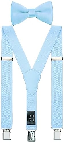 DEOBOX Suspenders for Men and Bow Tie Set Y Back Elastic Adjustable Light Blue 43 IN