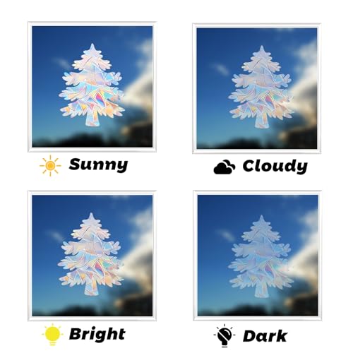 Image of 63 PCS Christmas Snowflake Window Clings - Holographic Rainbow Effect Christmas Window Decals, Double-Sided Reusable Static Stickers for Glass Windows, Mirrors & Holiday Decorations (No Glue Needed)